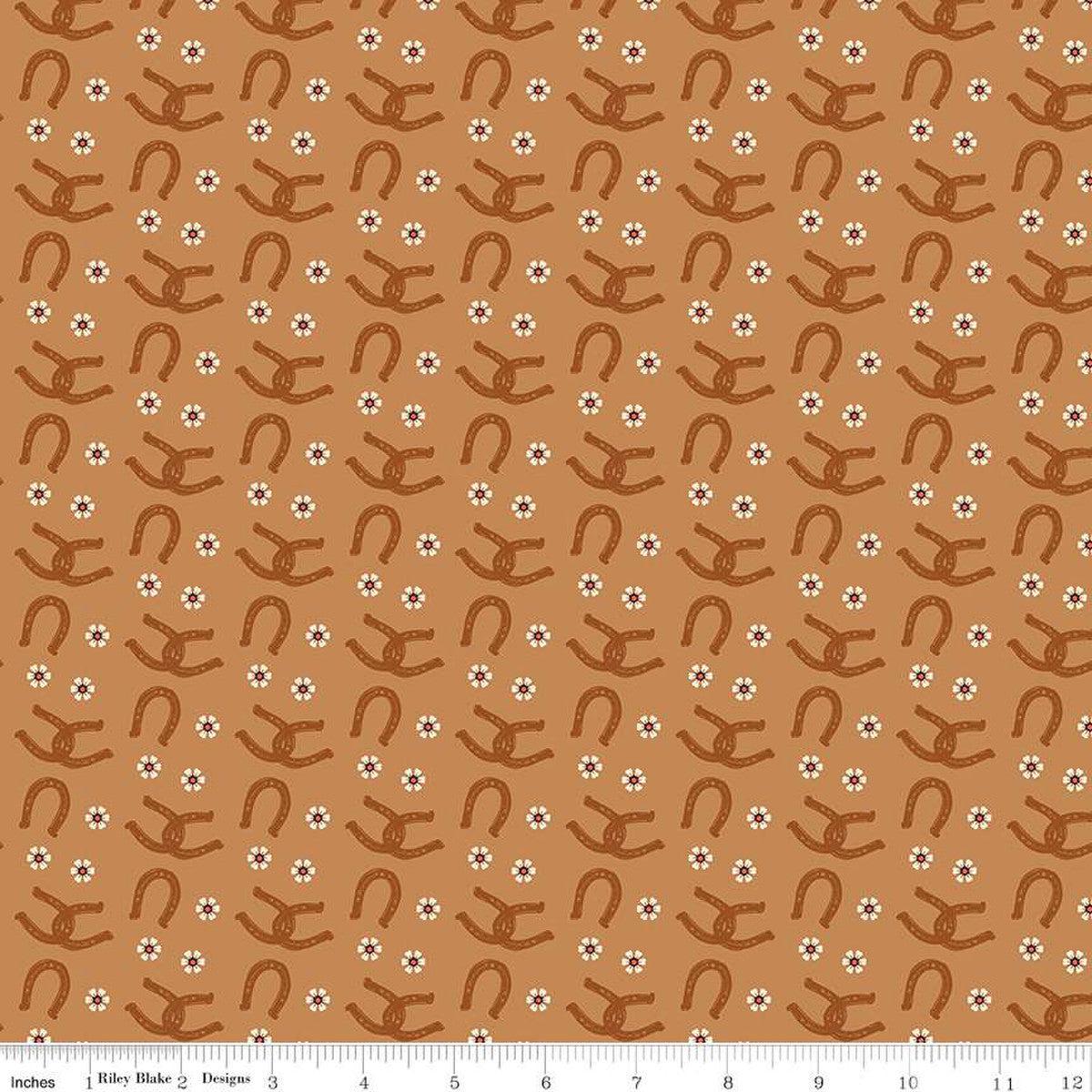 Wild Rose Horseshoes Sienna Cotton Fabric - 1 yard