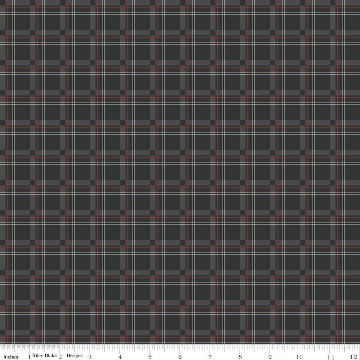 Woodsman Plaid Black Cotton Fabric - 1 yard