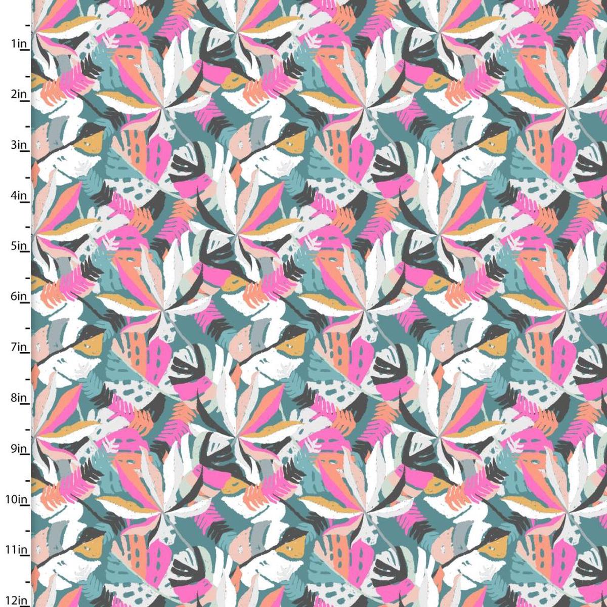 Zebra Dazzle Lavish Leaves Turquoise Cotton Fabric - 1 Yard