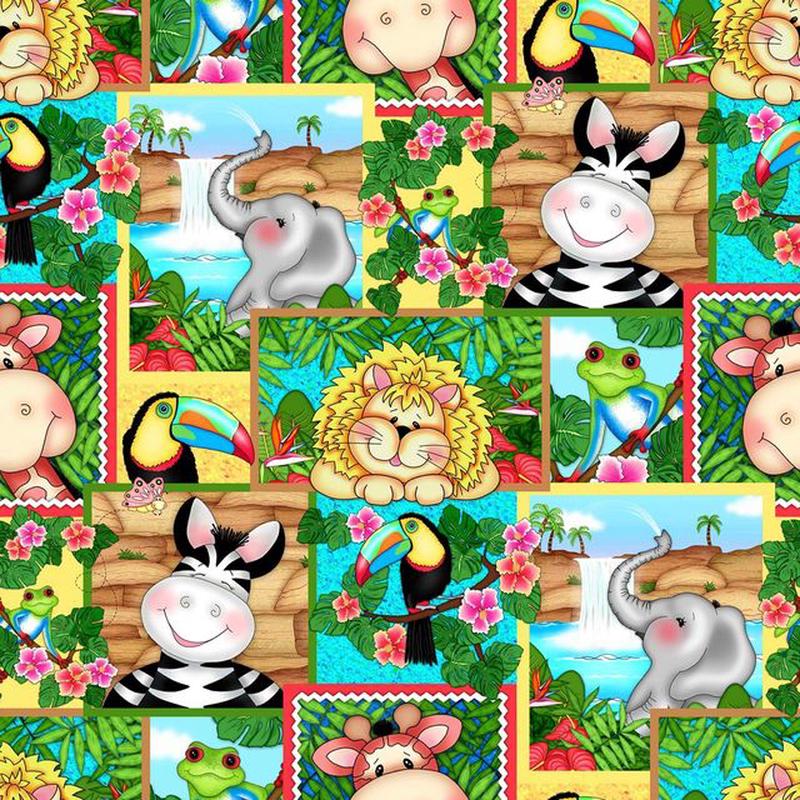 Bazooples Sweet Dreams Animal Patch Multi Springs Creative Cotton Fabric 1/2