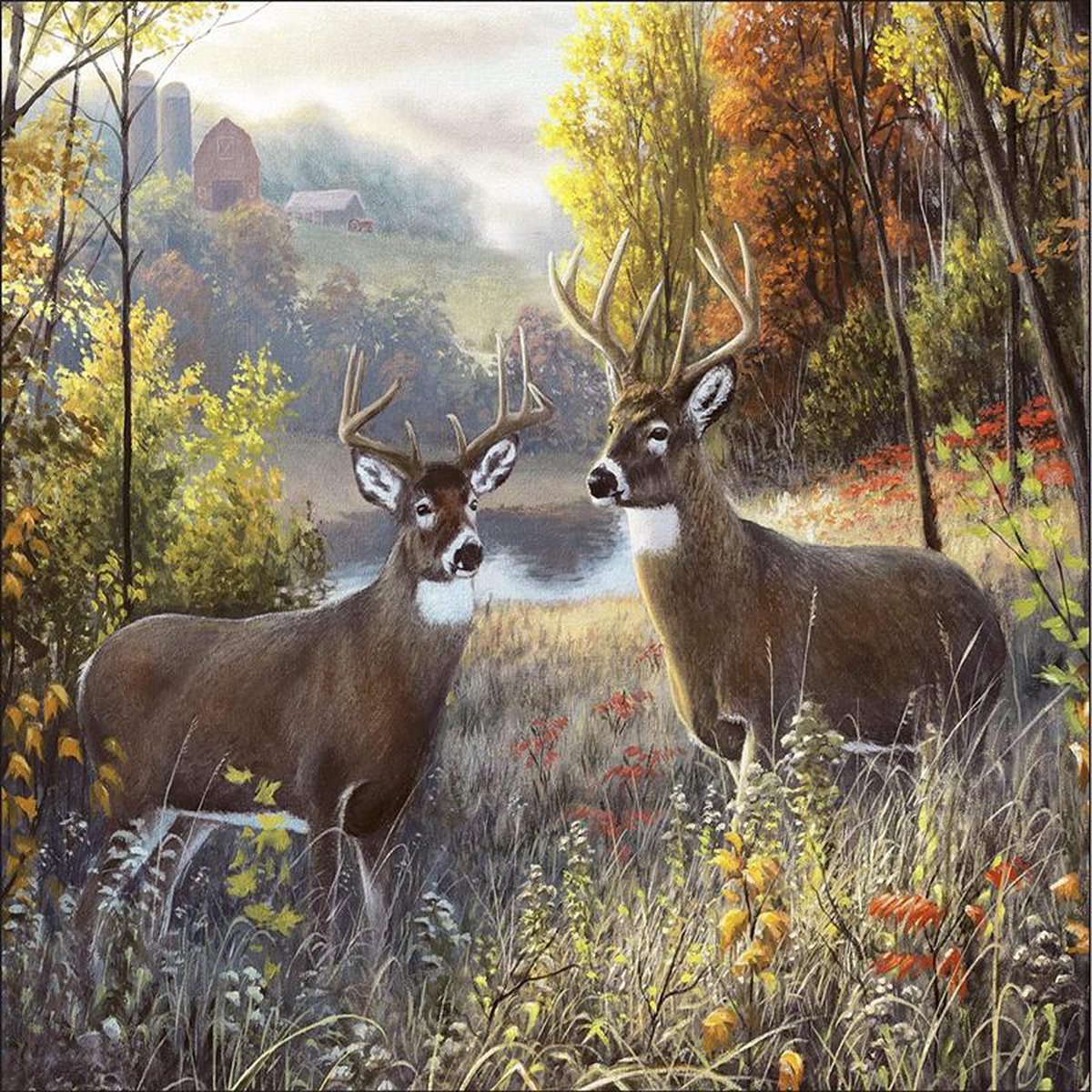 Brothers Two Large Buck Deer Panel 368221 David Textles Cotton Fabric DT-AL-3908-9C-1