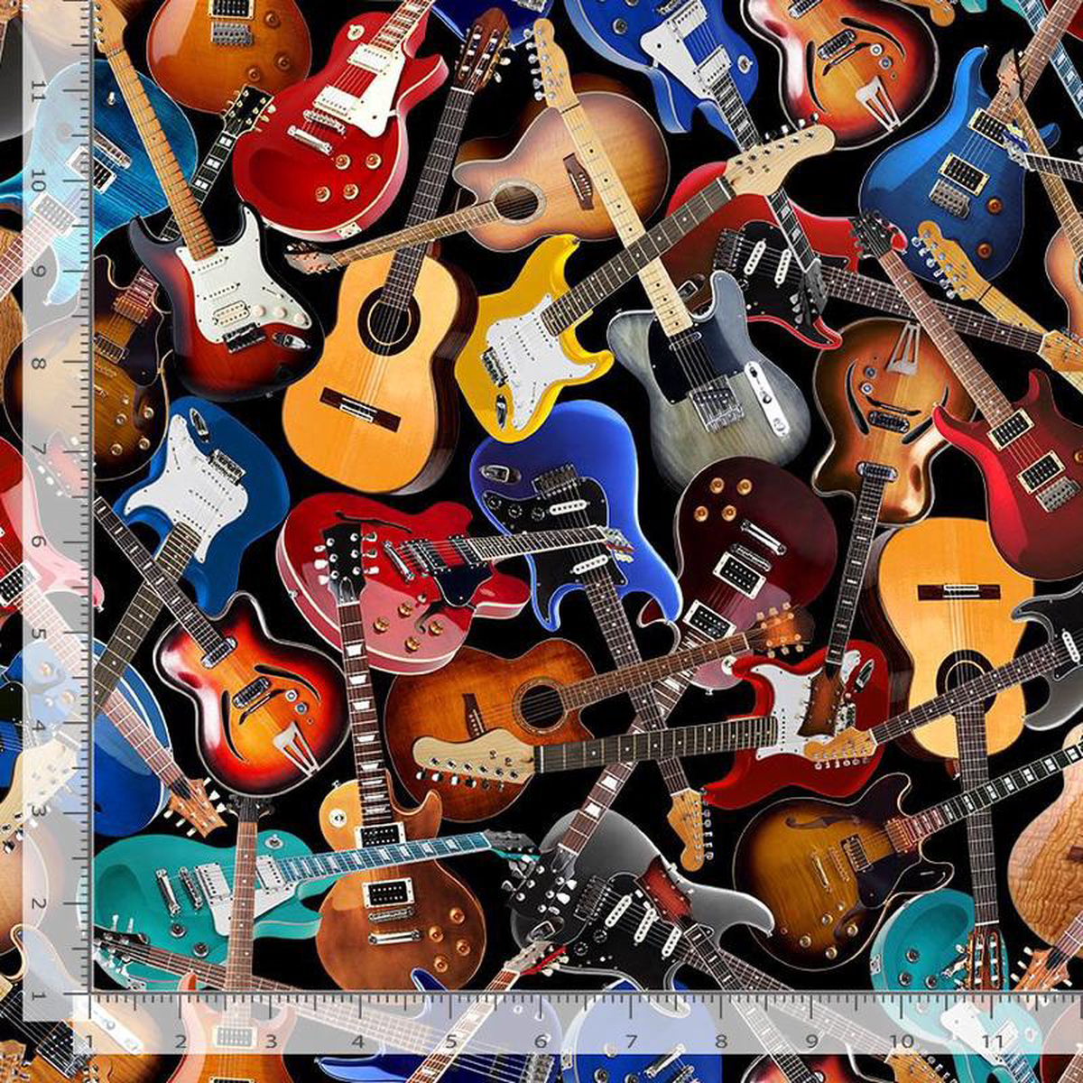 I8217m with the Band Tossed Acoustic Guitar Black Timeless Treasures Cotton Fabric TT-MUSIC-CD3359-BLACK