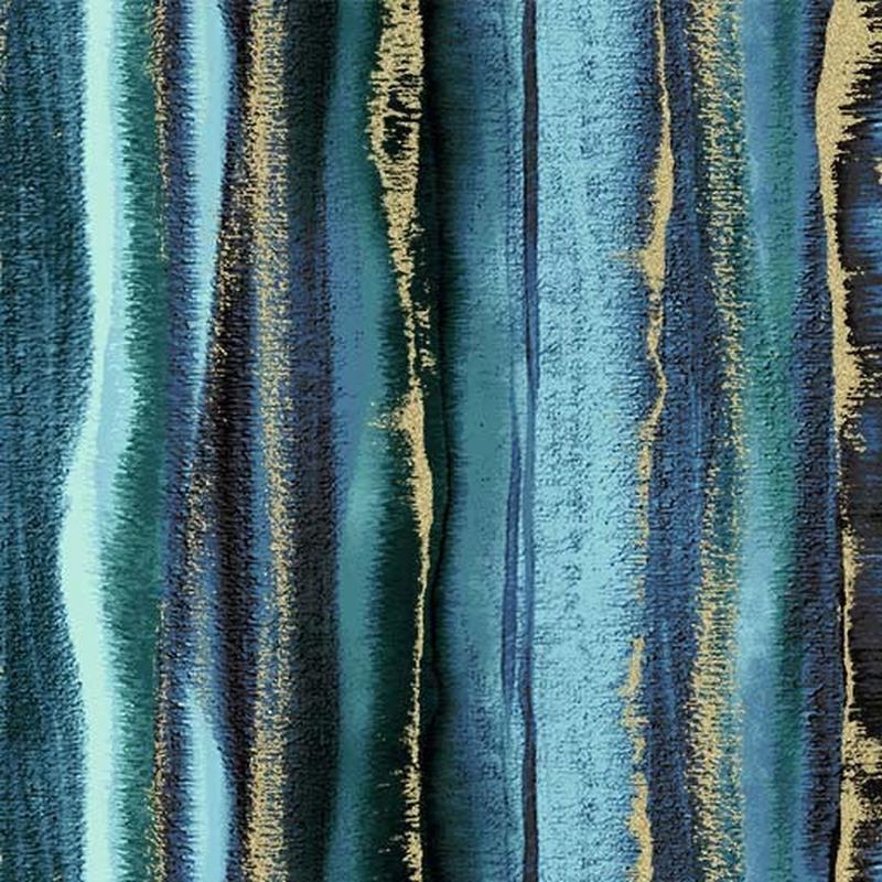 Magnificent Peacock Feathery Stripe Teal Blue Metallic Michael Miller Cotton Fabric MM-CM11854-TEAL-D 1