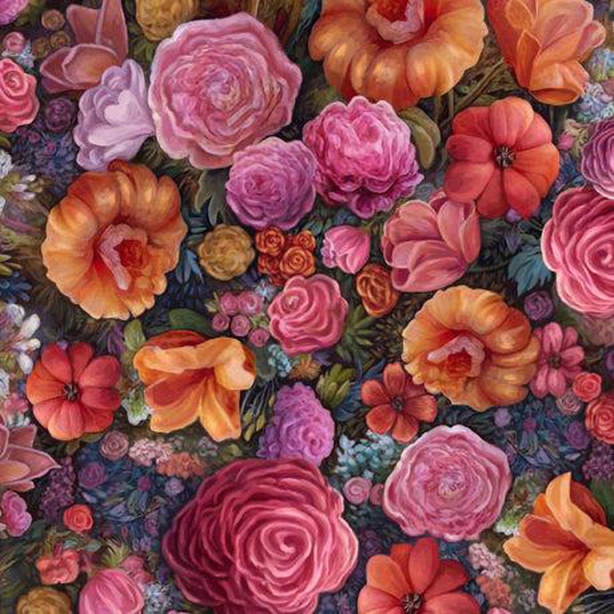 Mystical Unicorn Multi Packed Floral Cotton Fabric - 1 Yard