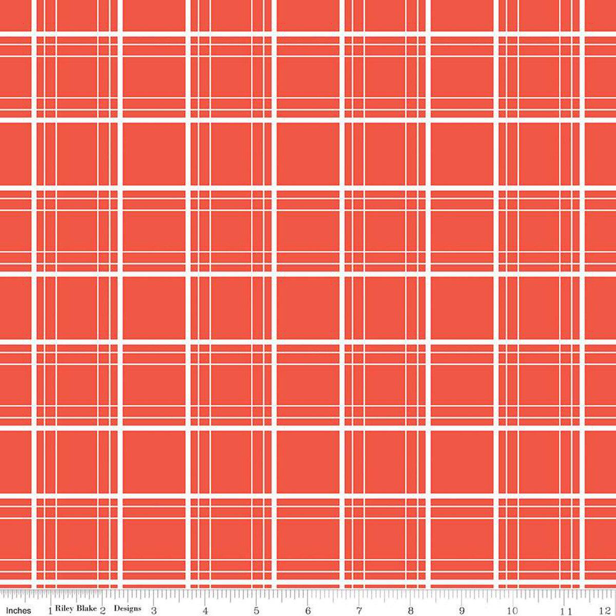 Ski Hill Ski Tracks Red Cotton Fabric