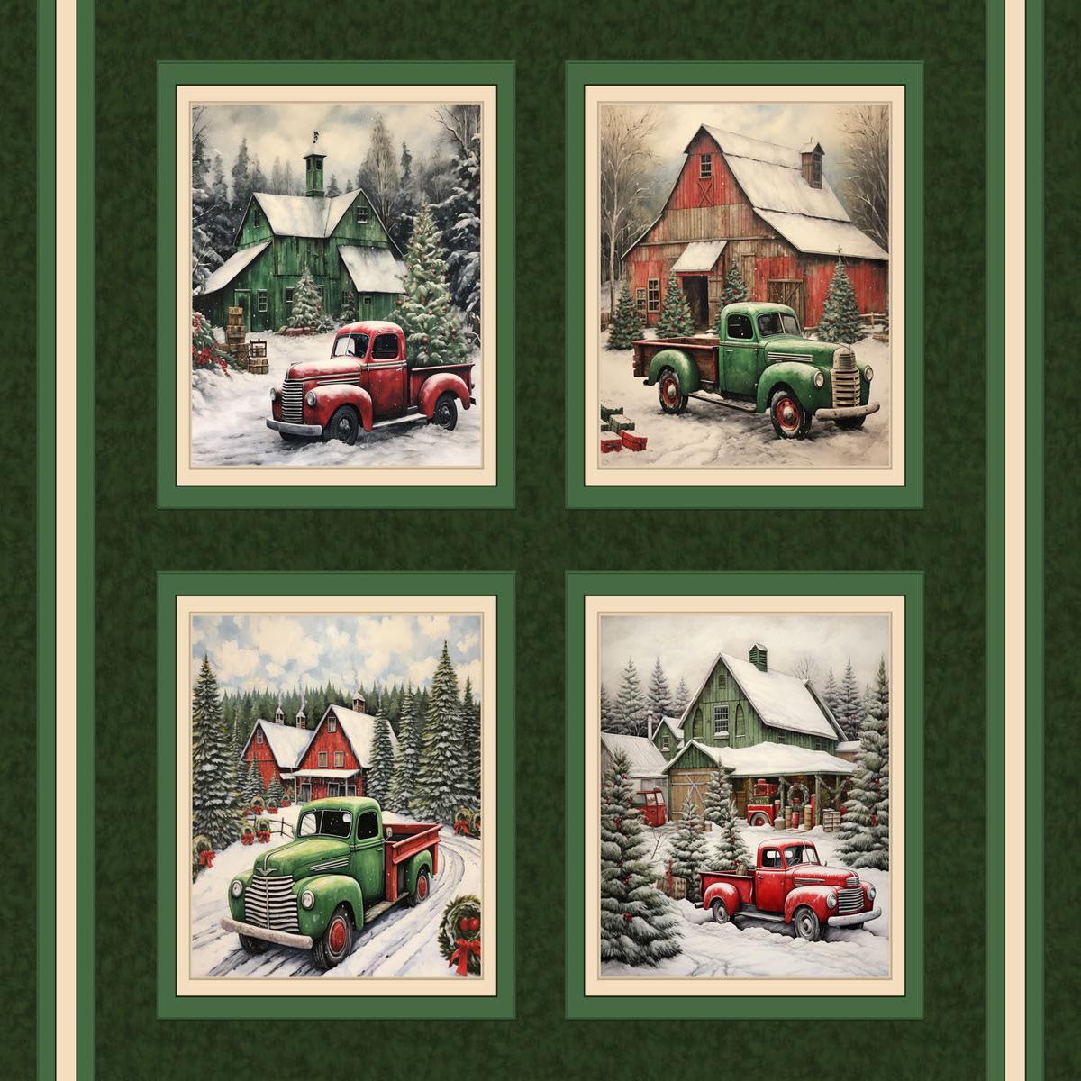 Snow Trucks Pillow Panel Cotton Fabric - 1 yard