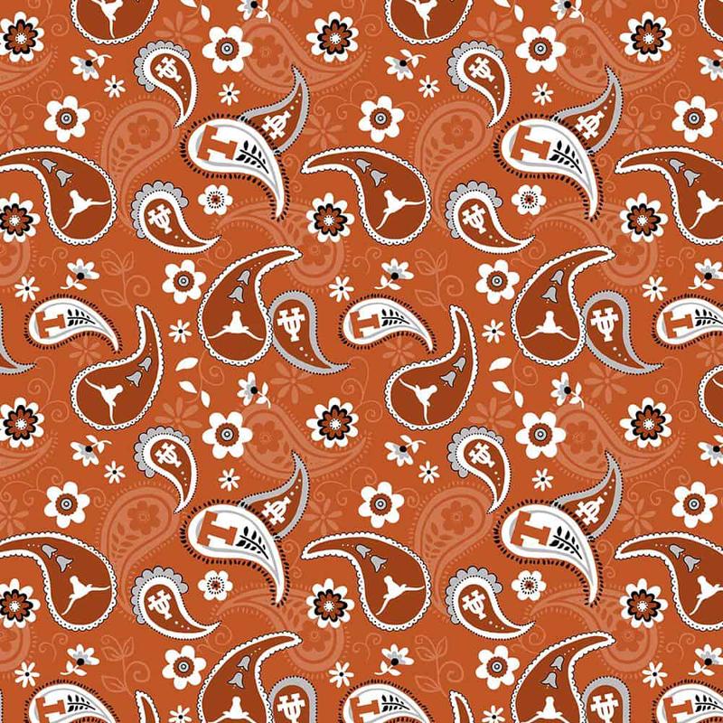 Texas Longhorns NCAA College Bandana Paisley Sykel Cotton Fabric 1