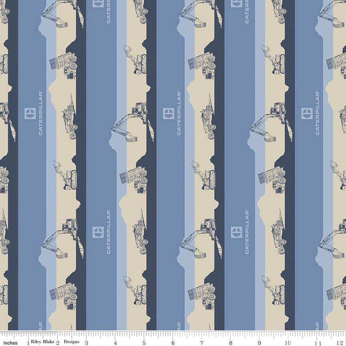 Vintage Caterpillar Stripe Blue Cotton Fabric
