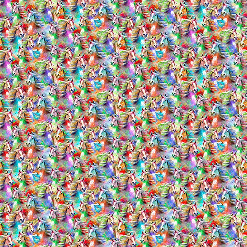 Whimsical West Horse Stampede Multi Connie Haley 3 Wishes Cotton Fabric 1
