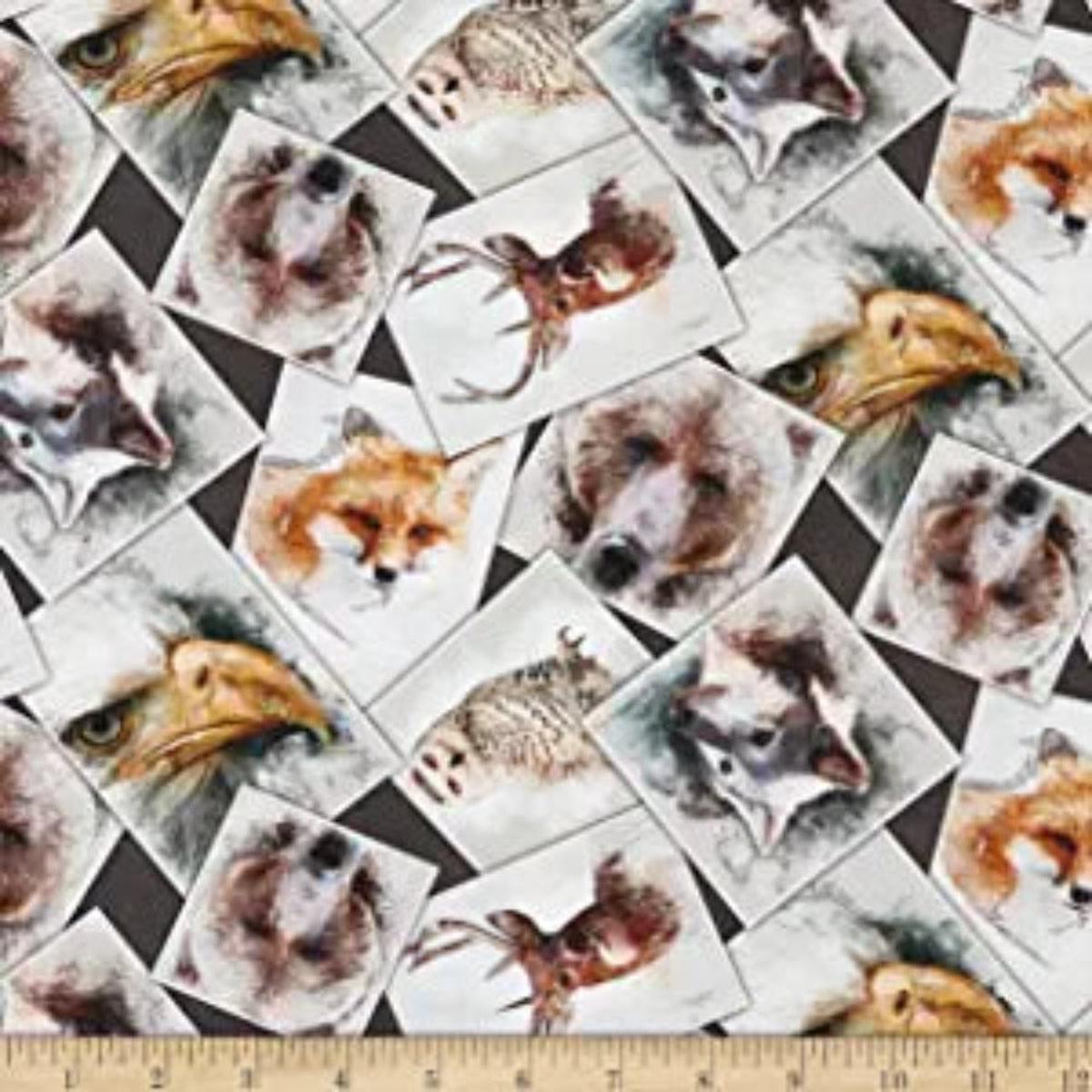 Wildlife Nature's Window Charcoal Collage Cotton Fabric - 1 yard