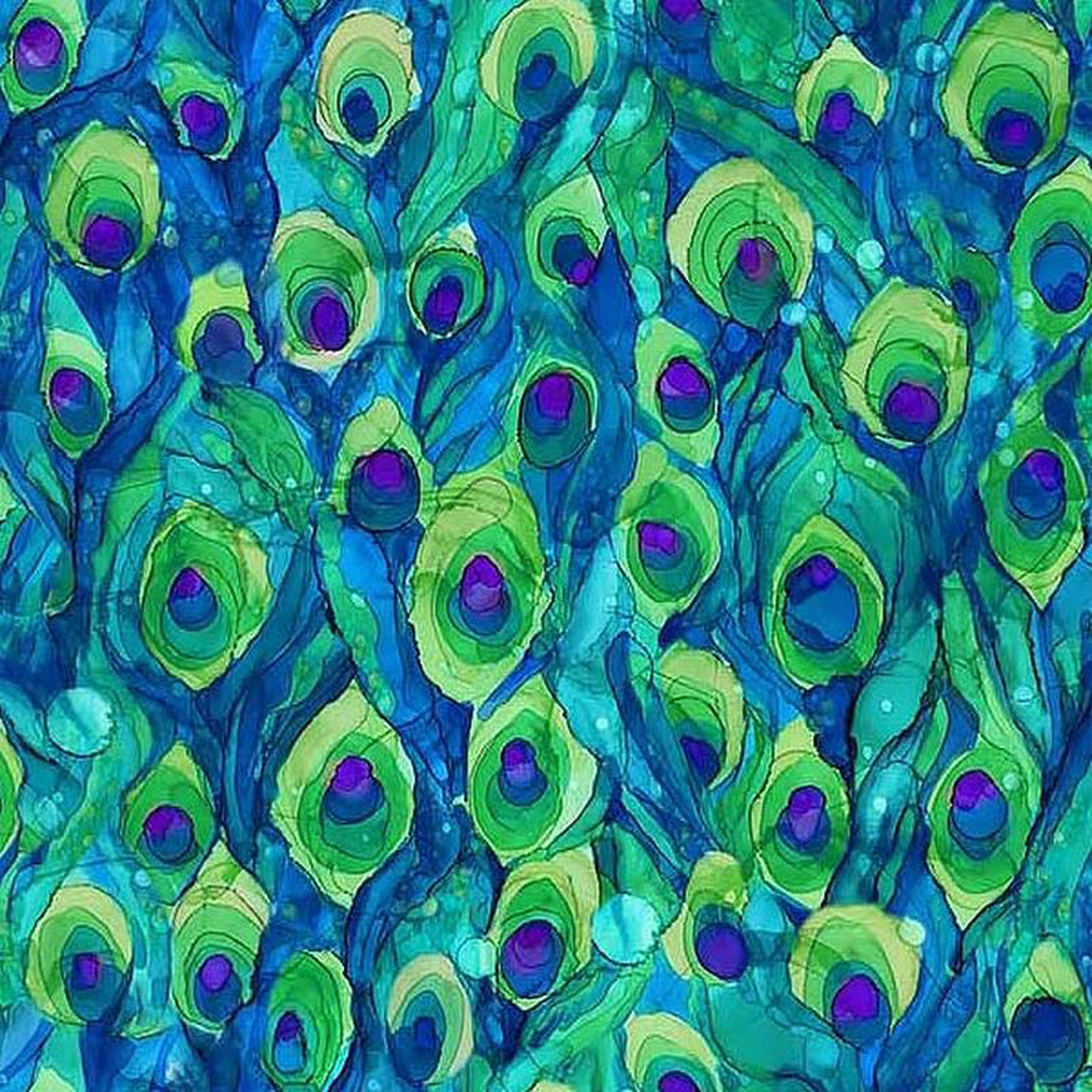 Allure Small Feathers Indigo Blue Multi Deborah Edwards and Melanie Samra Northcott Cotton Fabric NC-DP26702-46