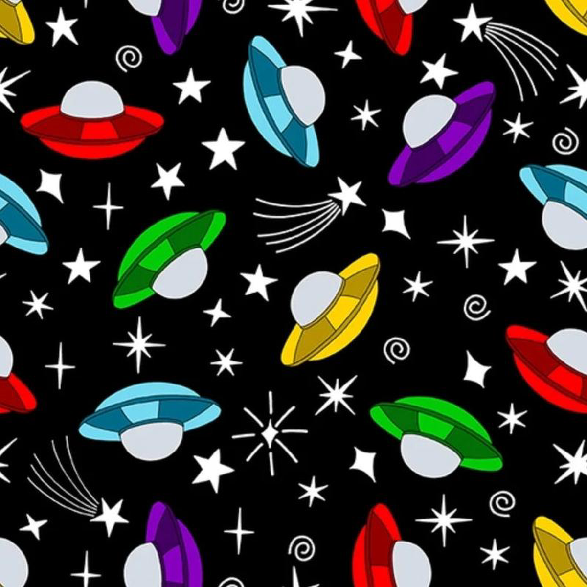 Amazing Aliens Space Ships Black Glow the Dark Blank Quilting Fabric Cotton Fabric BQ-1992G-99