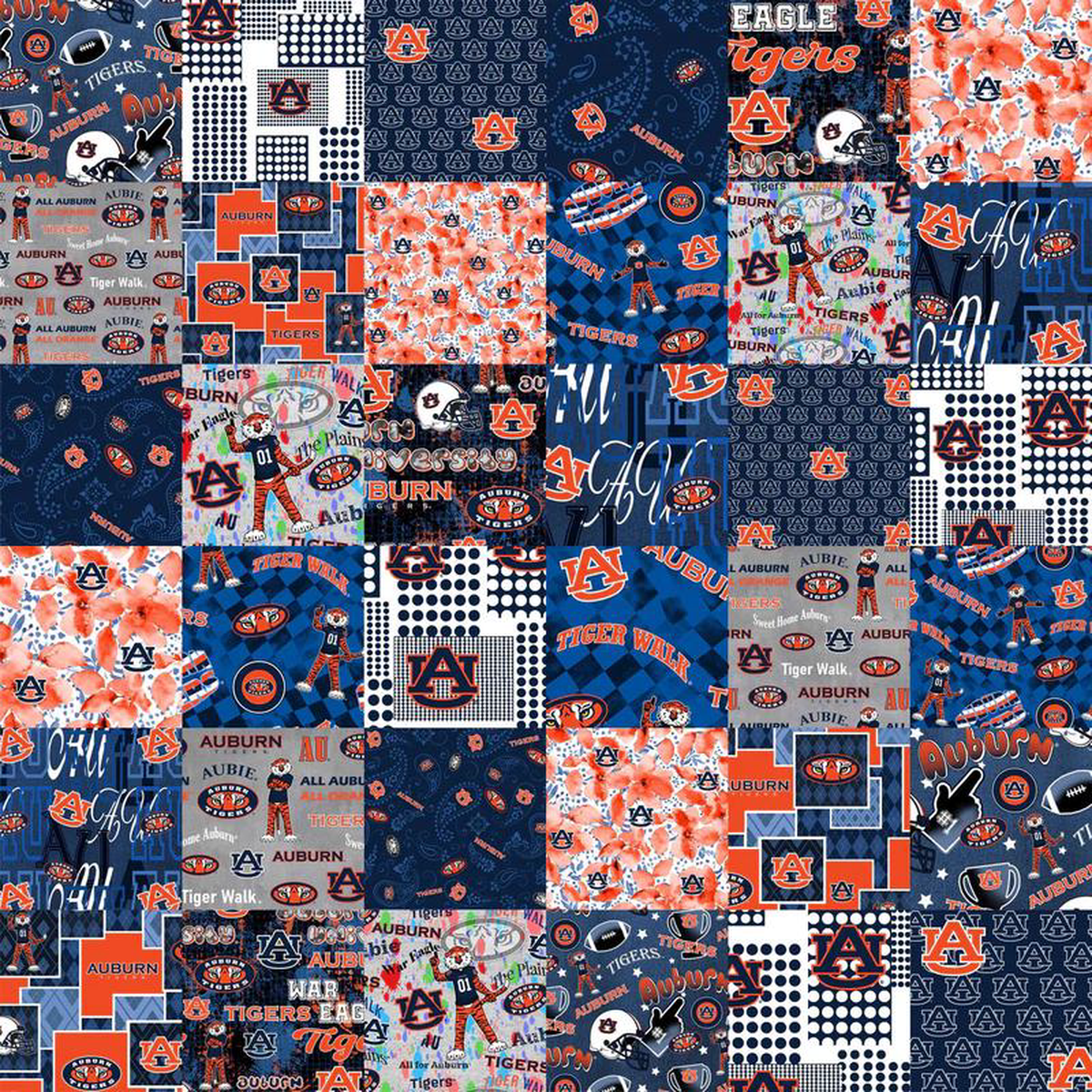 Auburn University Tigers NCAA College Cheater Quilt Allover 608243 Sykel Cotton Fabric