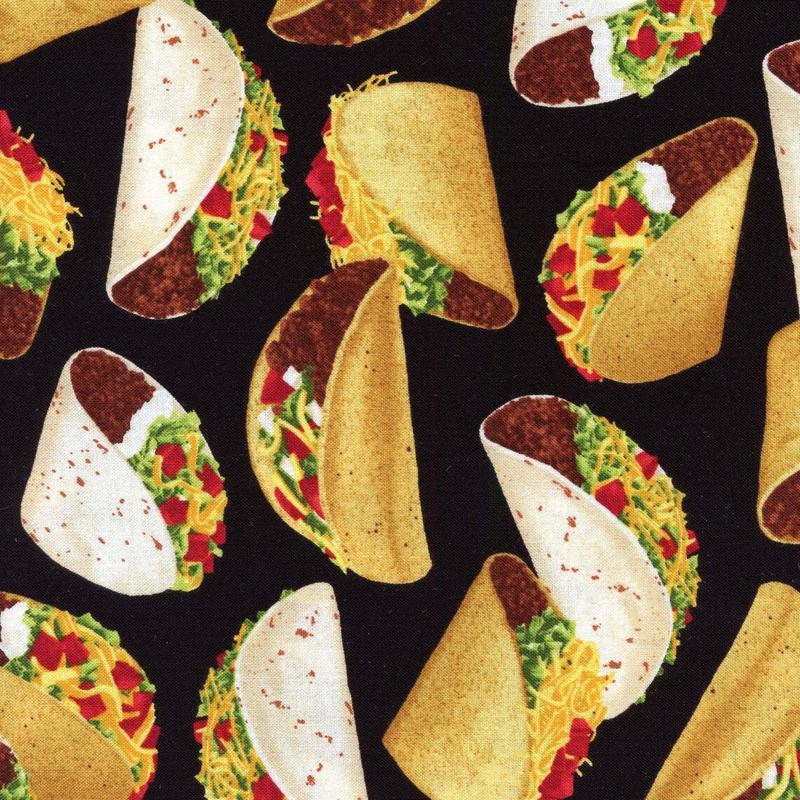 Taco Tuesday Tossed Tacos Black George McCartney Timeless Treasures Cotton Fabric TT-GM-C6957-Black 1/2