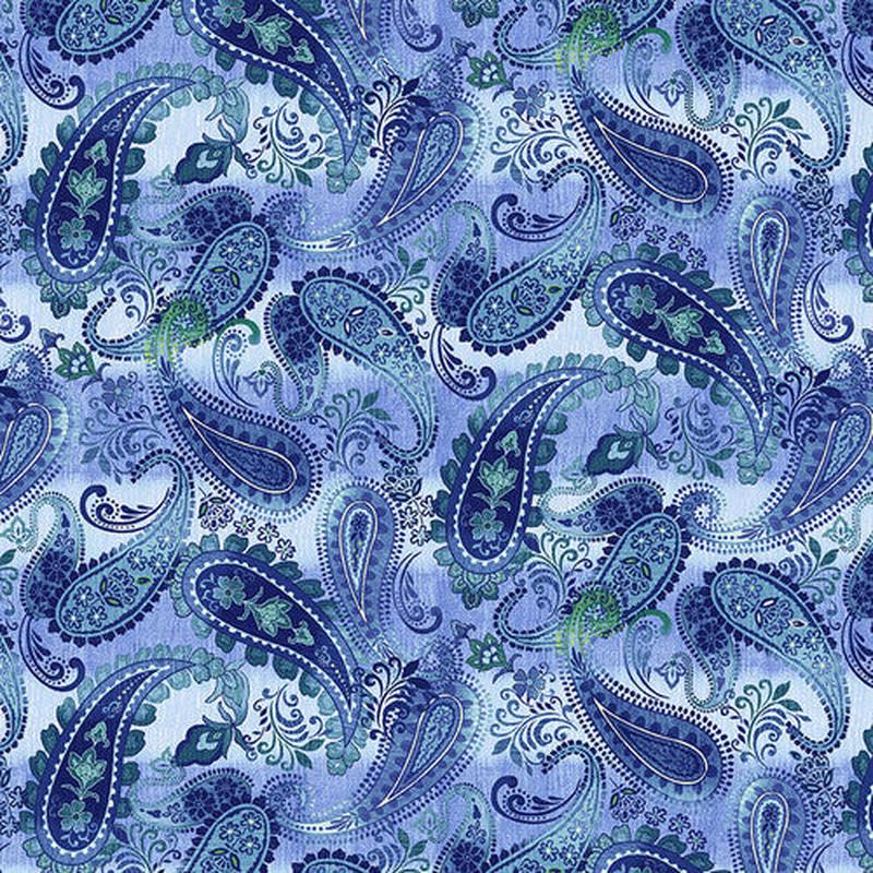 Bella Blue Birds Paisley Blue Jennifer Brinley Studio E Cotton Fabric 1