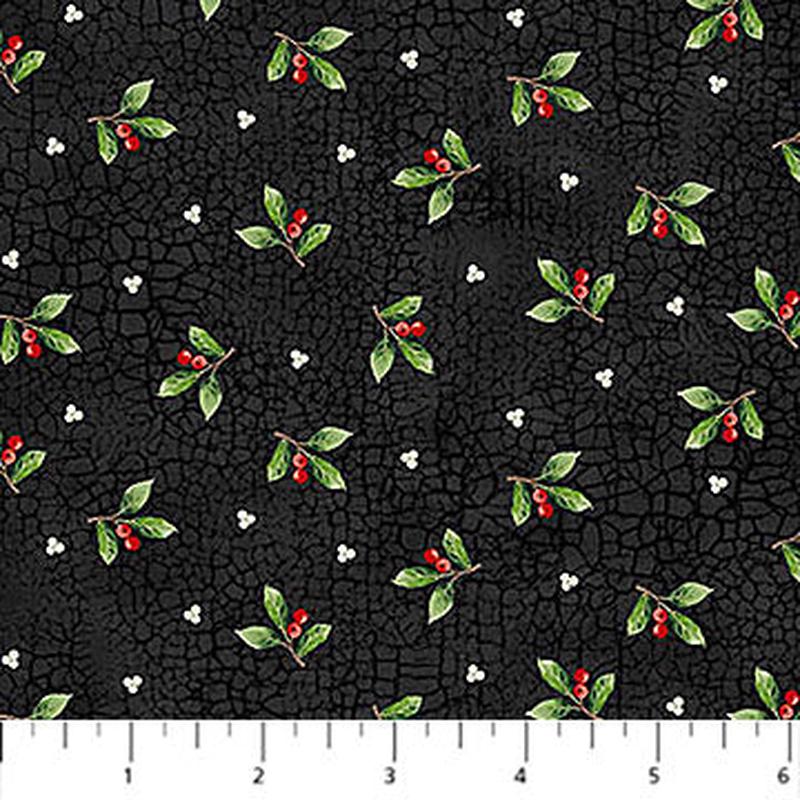 Winter Song Leaf Toss Black Multi Deborah Edwards Northcott Cotton Fabric NC-27807-99 1/2