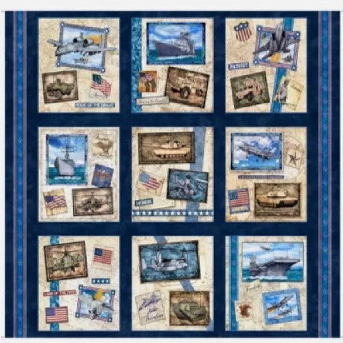 All American Patriotic Block Panel 368243 Tanks Jets Airplanes Dan Morris Quilting Treasures Cotton Fabric