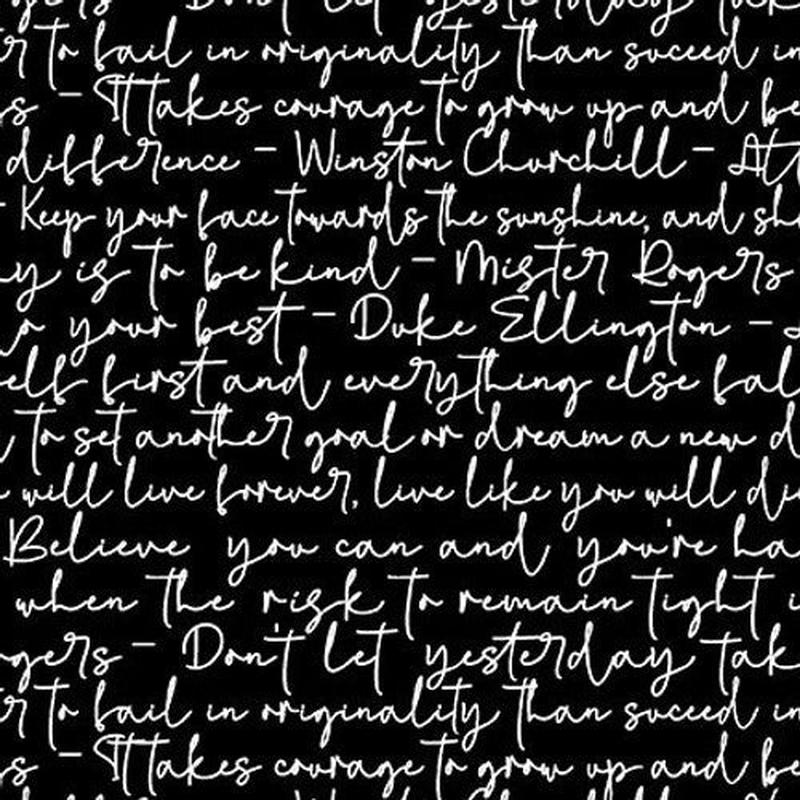 All or Nothing Script Black White Chelsea DesignWorks Studio E Cotton Fabric SE-8226-90 1