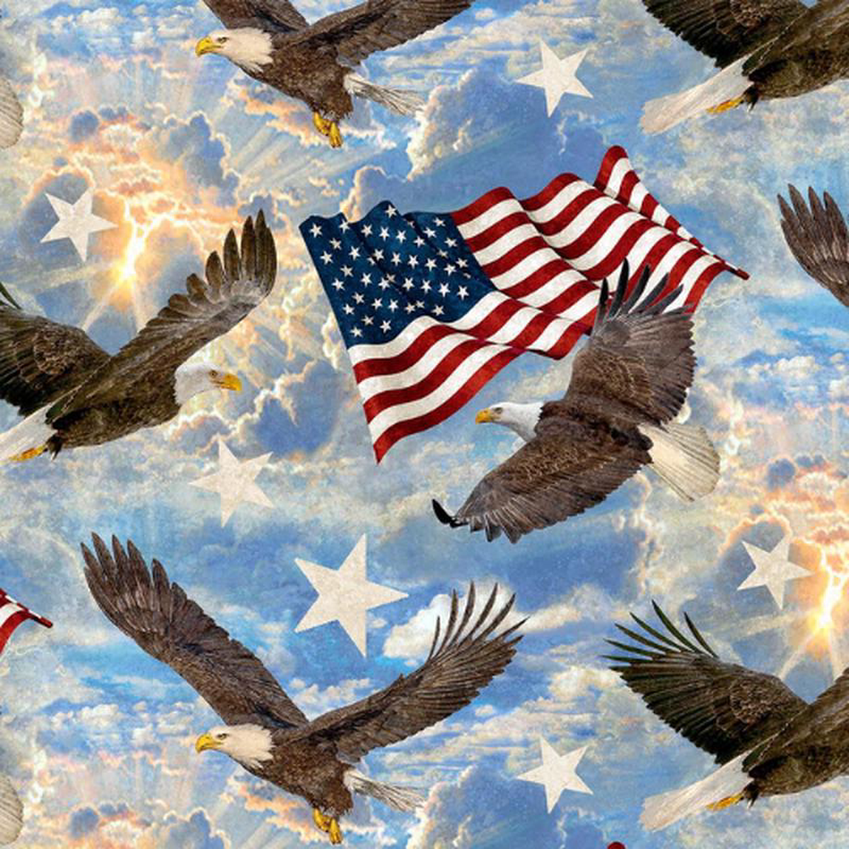 Stonehenge Stars 038 Stripes Soaring Eagles Blue Deborah Edwards Northcott Cotton Fabric