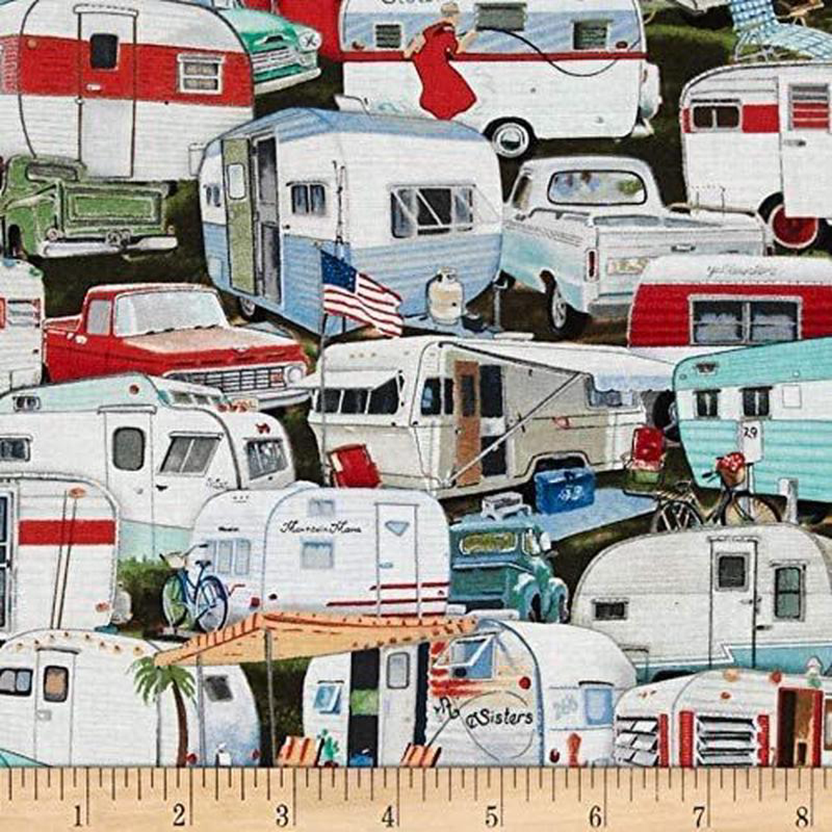 Vintage Trailers RV Packed Elizabeth8217s Studio Cotton Fabric ES 3505 Multi