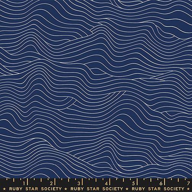 Water Wavelength Geometric Stripe Navy Blue Ruby Star Society Moda Cotton Fabric MD-RS5129-17 1