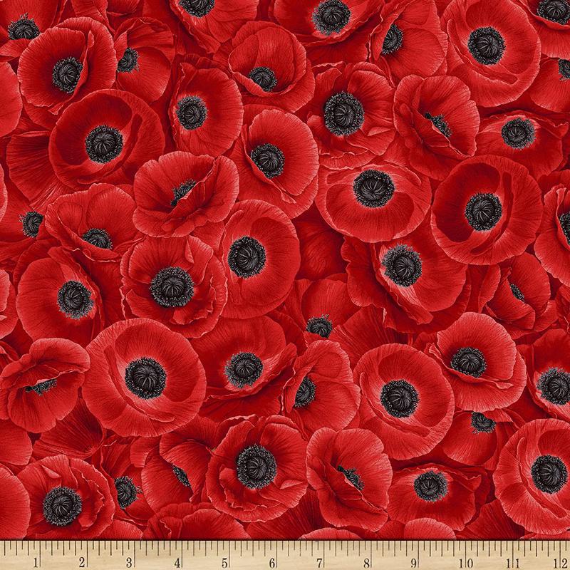 Wild Poppy Packed Poppies Timeless Treasures Cotton Fabric TT-C8474 Red 1/2