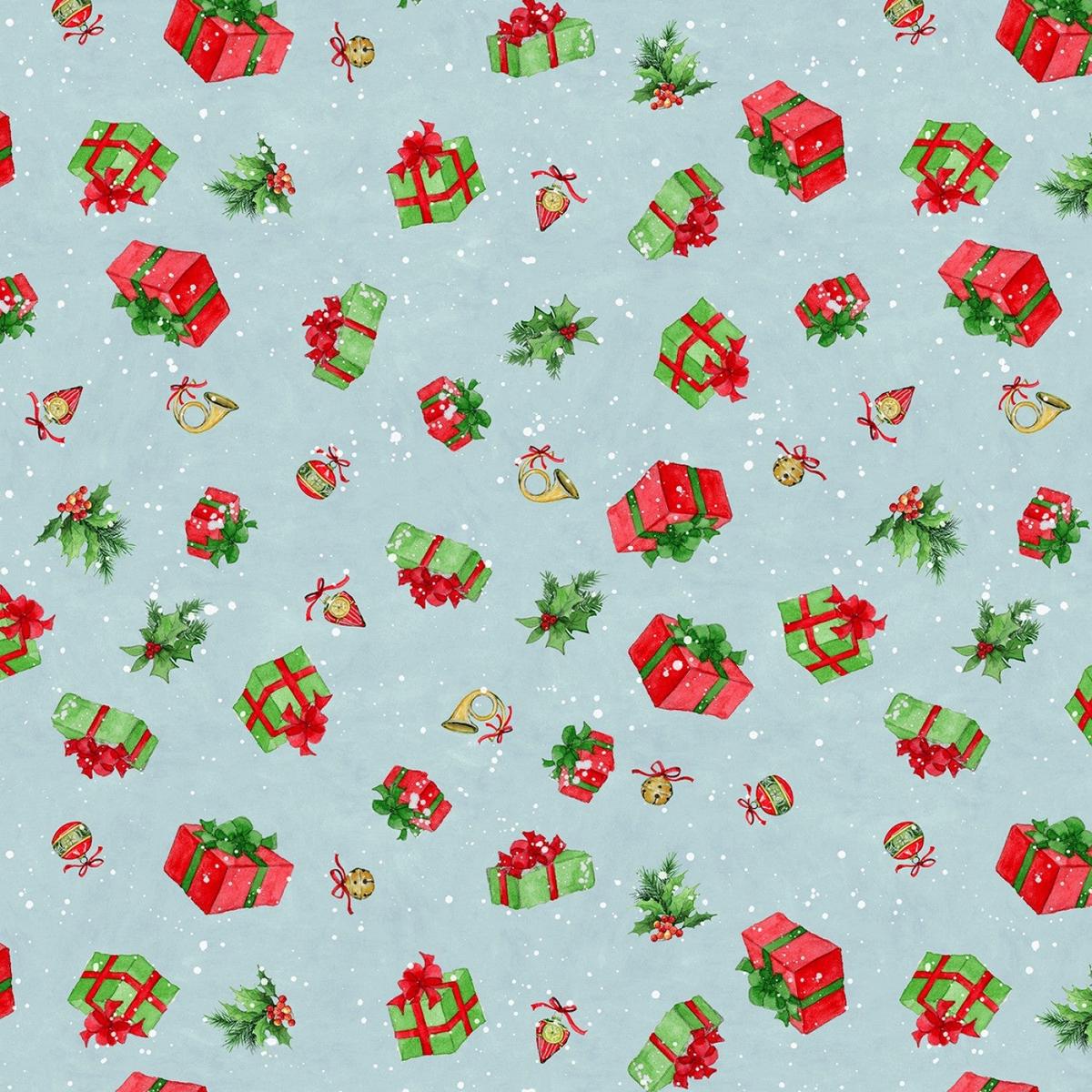 Winter Hollow Holiday Gifts and Ornaments Blue Susan Winget Wilmington Prints Cotton Fabric WP-39749-443