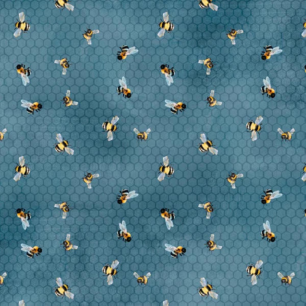 Sunkissed Bees Blue Nancy Mink Wilmington Prints Cotton Fabric WP-1665-33918-459 1