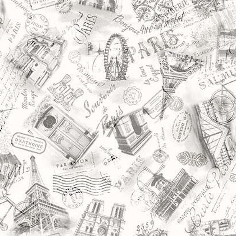 We'll Always Have Paris Silhouettes De Paris Taupe Gray Michael Miller Cotton Fabric 1/2