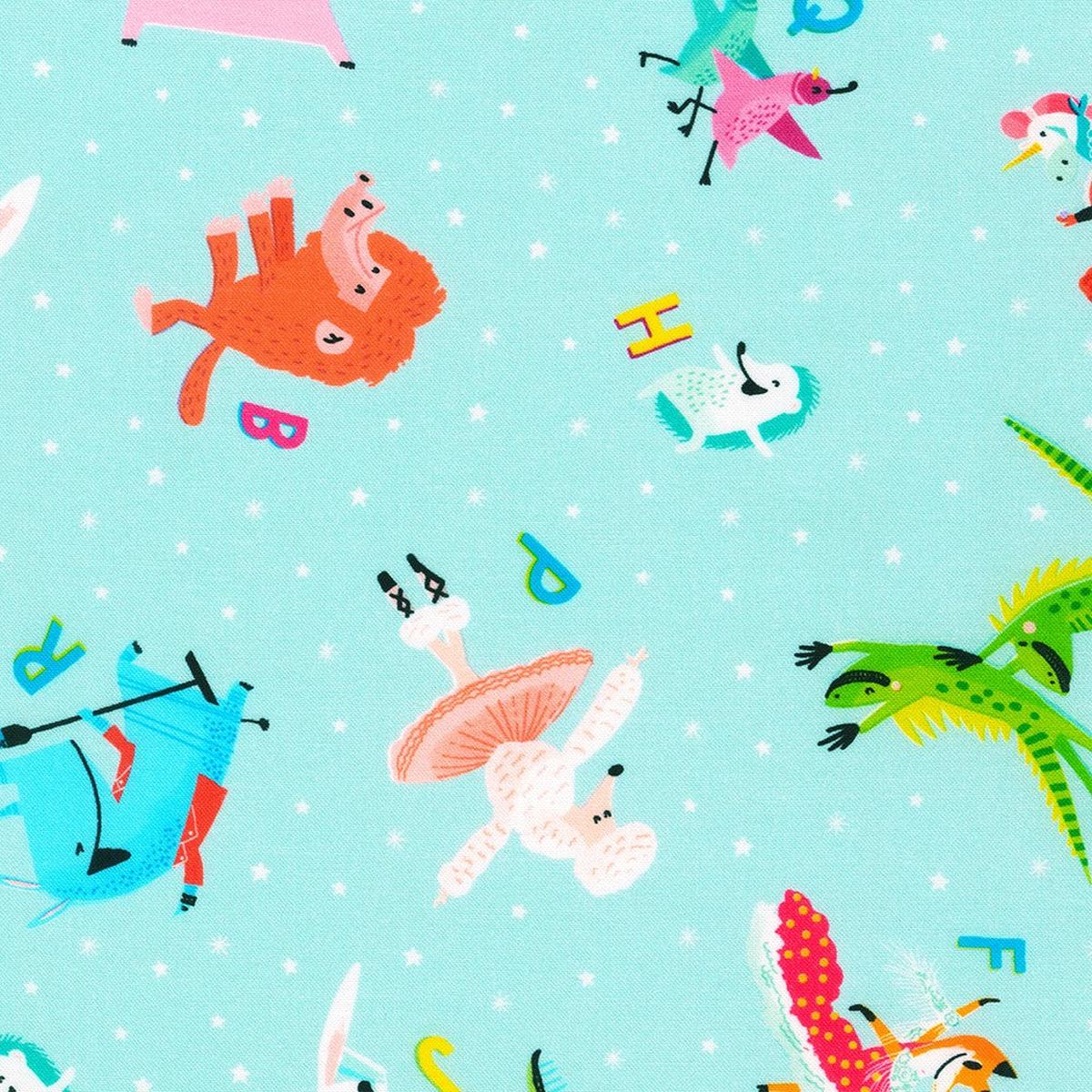 ABC Dance Dancing Animals Toss Adventure Robert Kaufman Cotton Fabric 1/2
