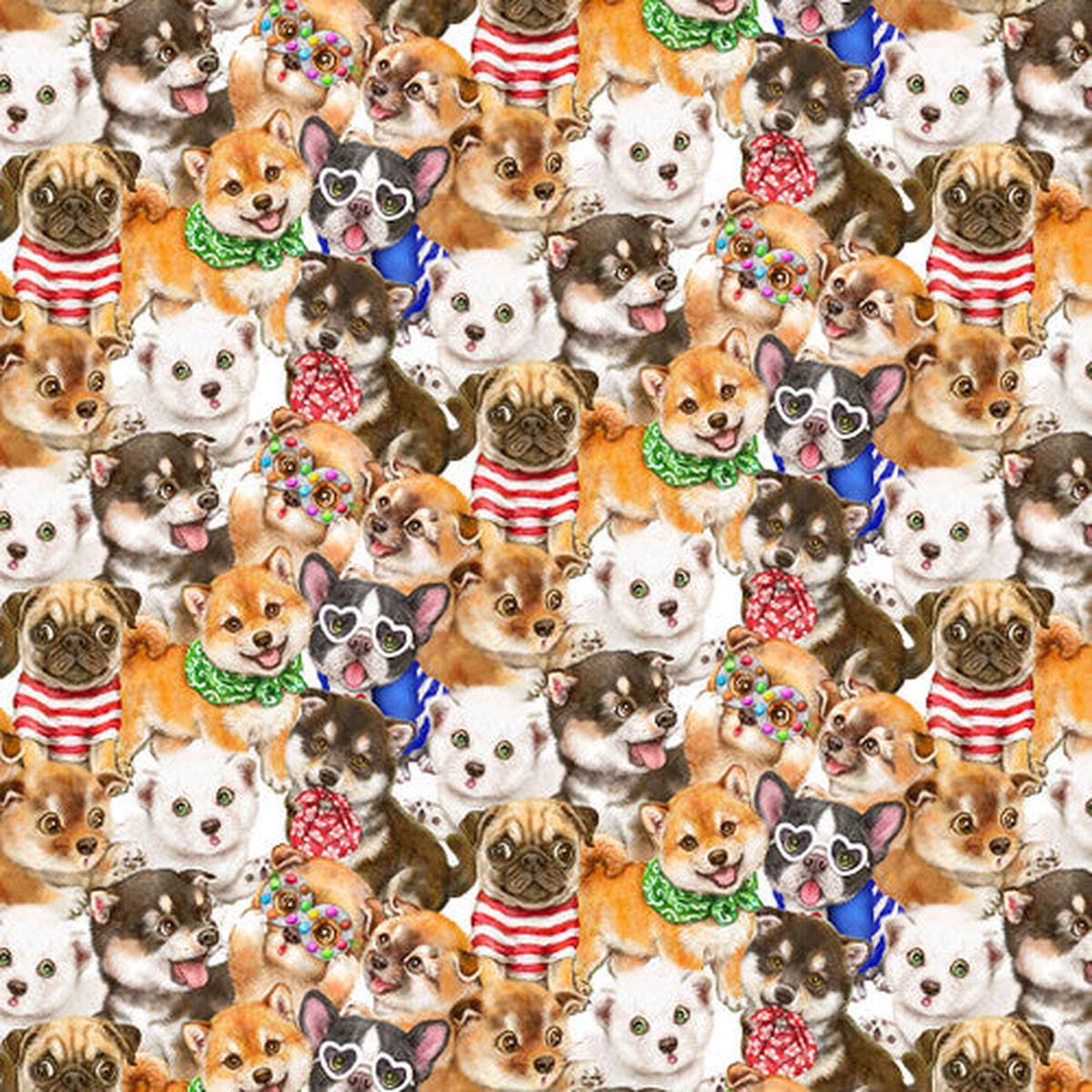 Trendy Pups Packed Puppy Tan Kayomi Harai Studio E Cotton Fabric