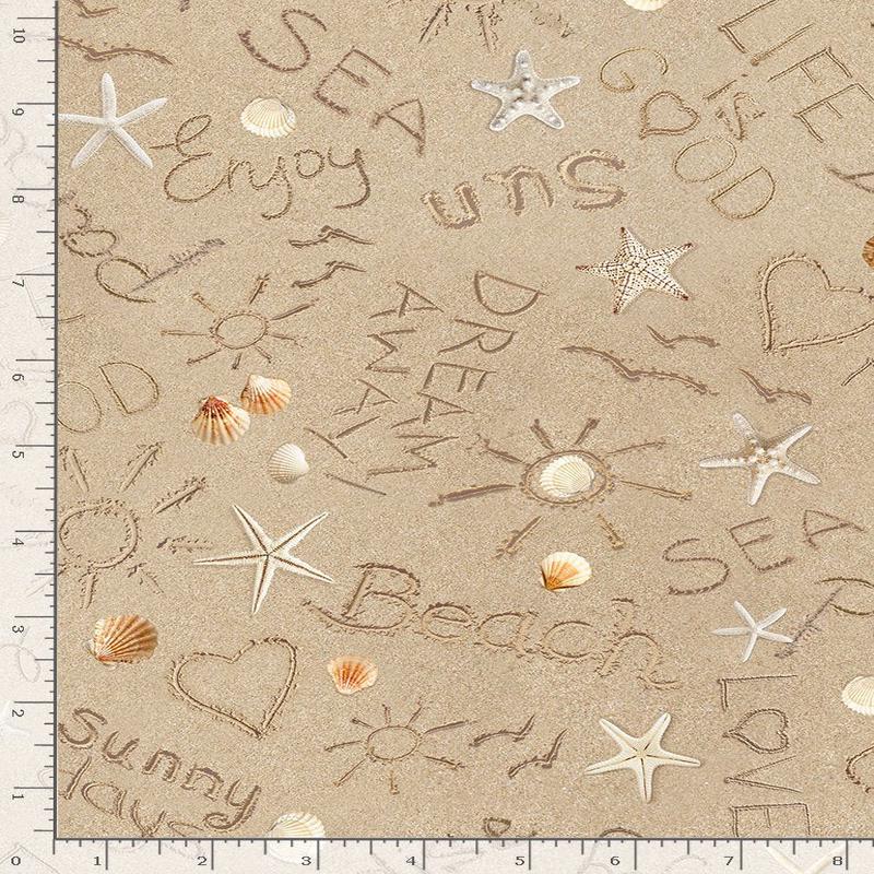 Water's Edge Writing on Sand Beige Timeless Treasures Cotton Fabric TT-BEACH-CD1234-SAND