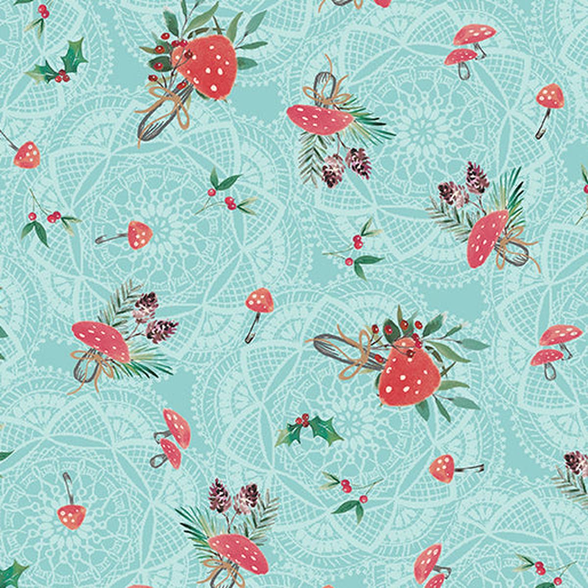 Winter Haven Forest Gathering Medium Turquoise Rachel Rossi Benartex Cotton Fabric BE-16794-82