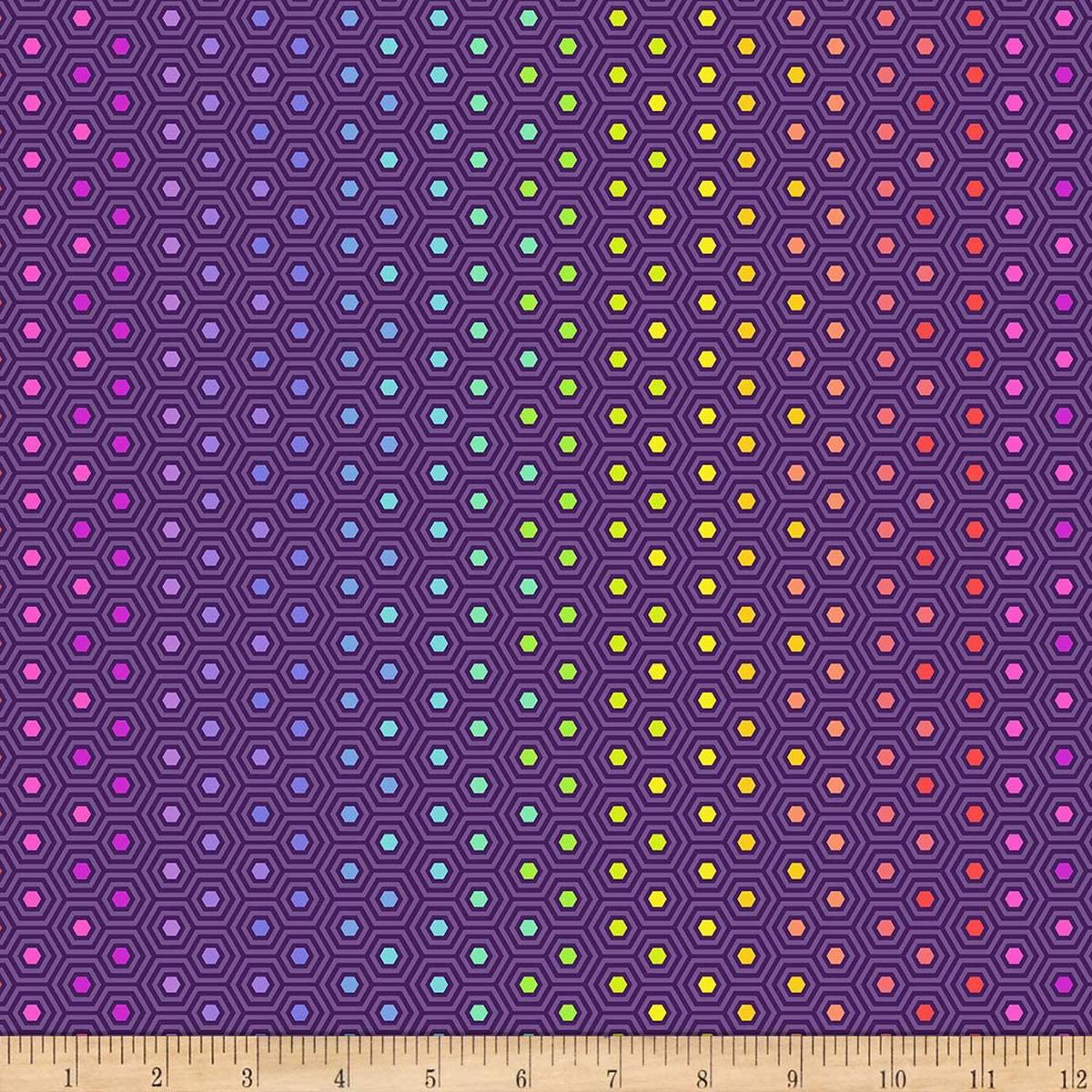 True Colors Hexy Starling Rainbow Purple Tula Pink True Free Spirit Cotton Fabric 1