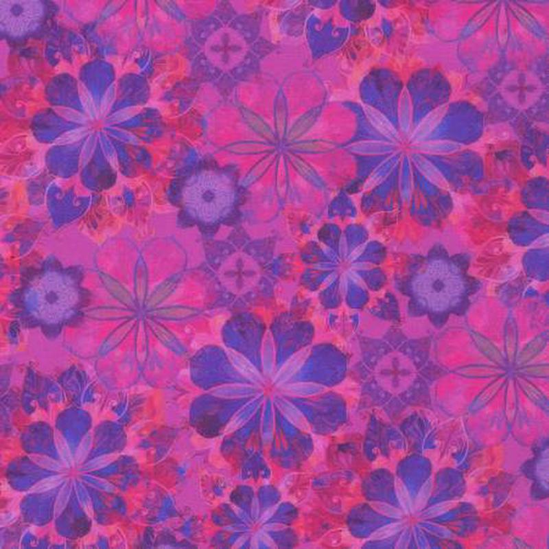 Venice Flower Blossom Collage Amethyst Purple Pink Christiane Marques Robert Kaufman Cotton Fabric RK-AQSD-19722-20 1/2