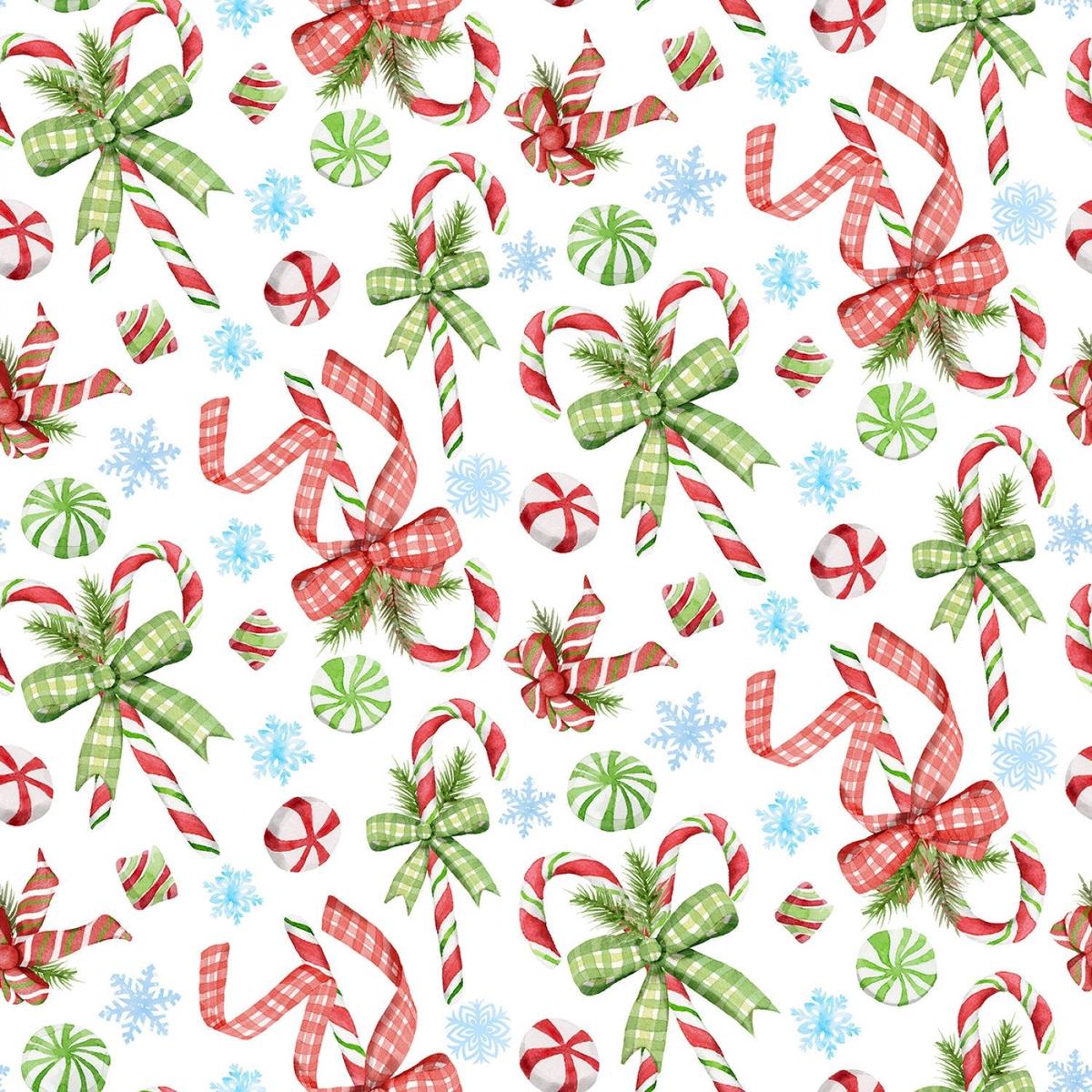 Winter Village Candy Cane Lane White Deane Beesley 3 Wishes Cotton Fabric 3W-23803-WHT 1