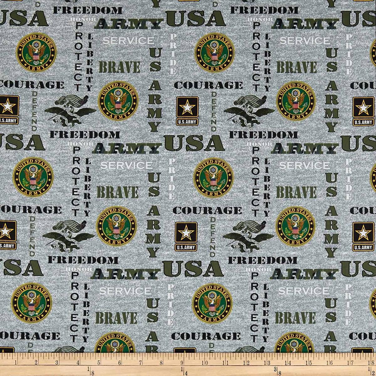 Army USA Military Armedces Heather Gray Seal Allover Print Sykel Enterprises Cotton SYK-1181-A