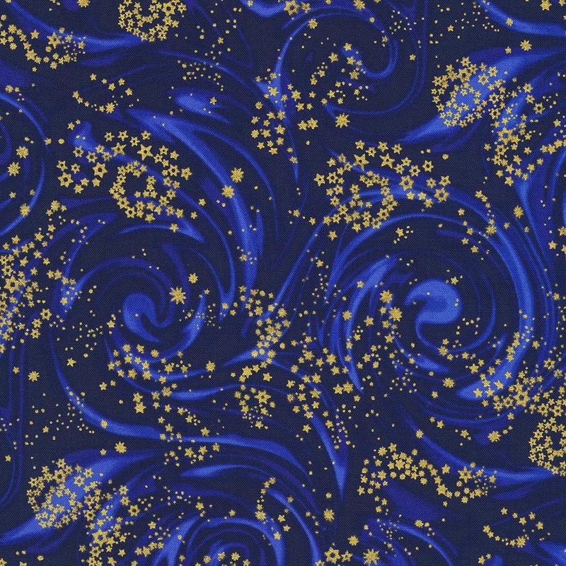 Star Maps Swirling Galaxy Midnight Blue Robert Kaufman Cotton Fabric 1/2