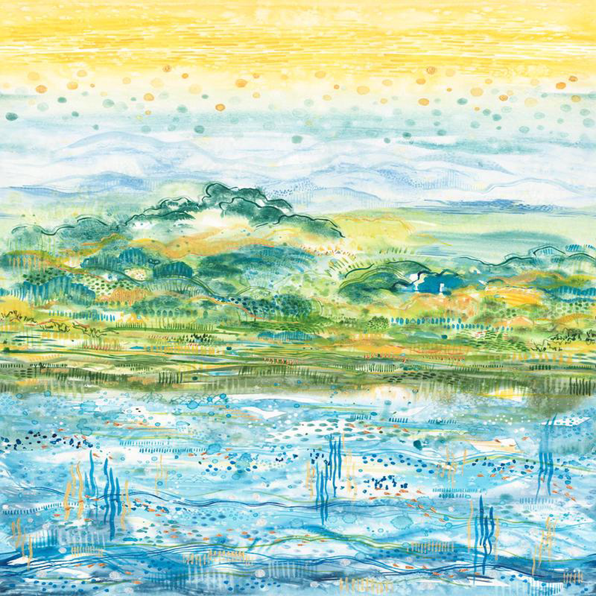 Sunshine 038 Blue Skies Hop Skip and Jump Landscape Ombre Multi Create Joy Project Moda Cotton Fabric