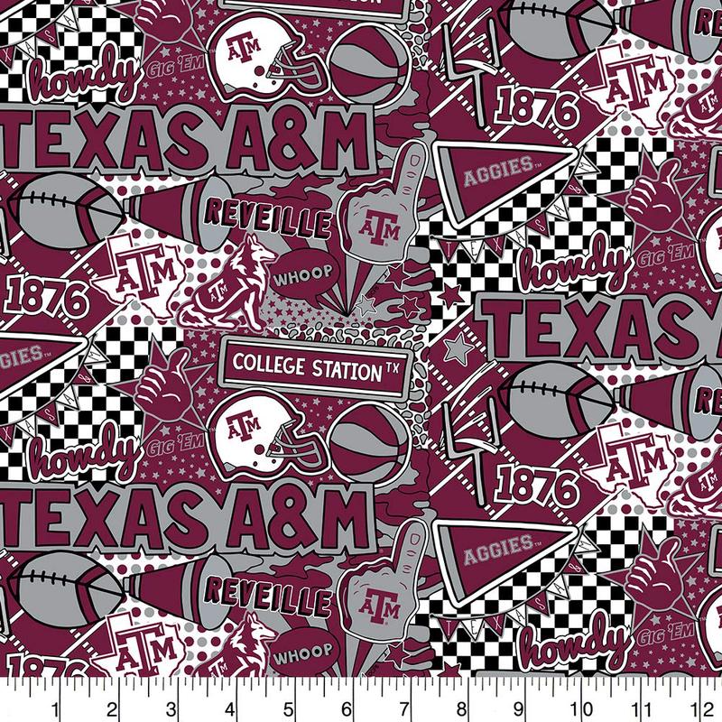 Texas A&M Aggies NCAA College Pop Art Graffiti Sykel Cotton Fabric TAM-1165 1