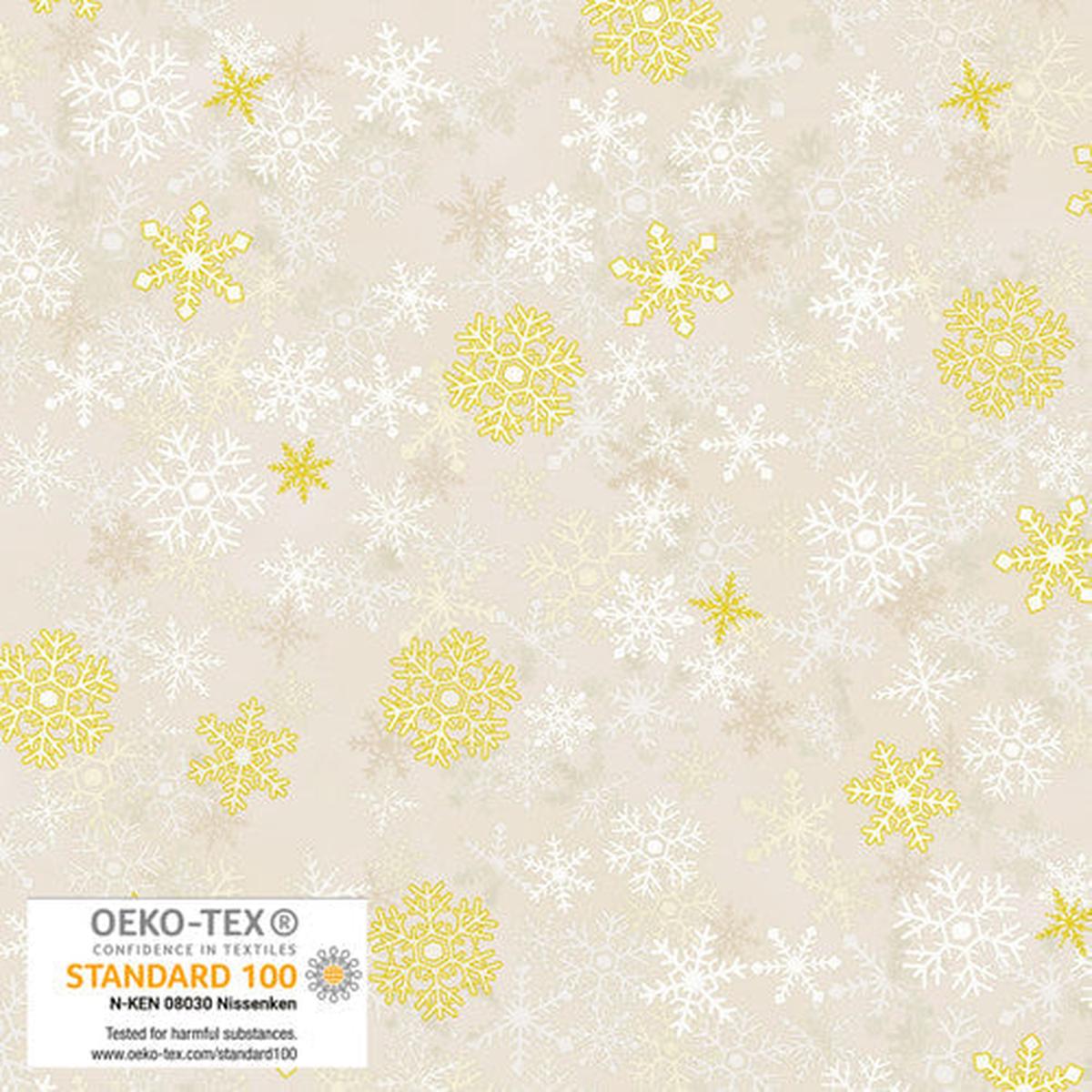 We love Christmas Snowflakes Cream Gold STOF Blank Quilting Cotton Fabric BQ-4592-012 1/2