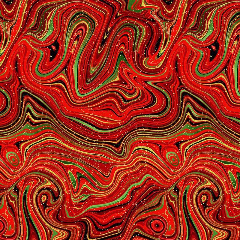 Winter Rose Holiday Metallic Swirly Marble Red Chong-A-Hwang Timeless Treasures Cotton Fabric TT-SWIRL-CM2901-RED 1