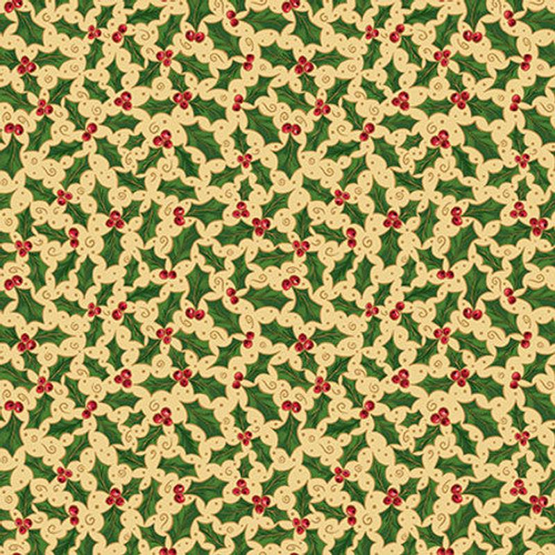 All Spruced Up Christmas Holly Ivory Satin Moon Designs Blank Quilting Cotton Fabric