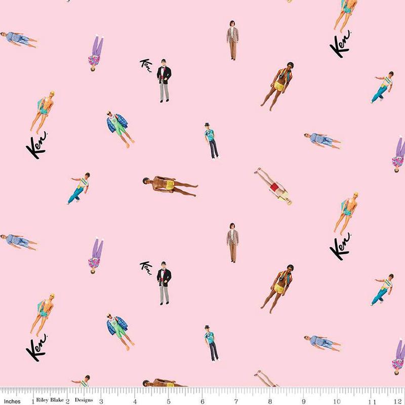 Barbie World Mattel Ken Dolls Pink Riley Blake Cotton Fabric 1/2