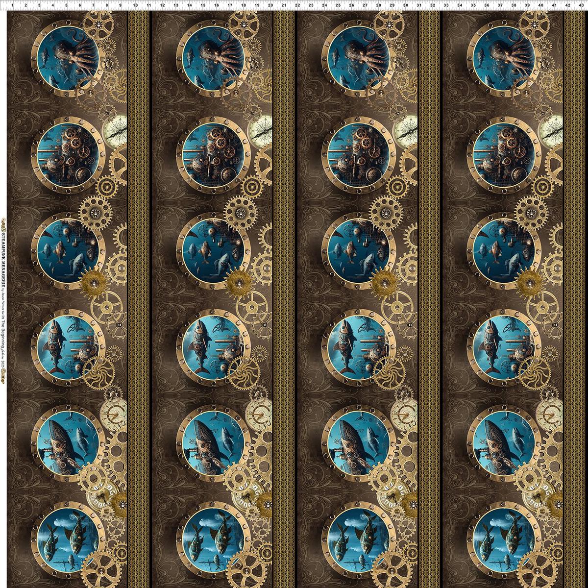 Steampunk Menagerie Border Stripe Multi Jason Yenter In the Beginning Fabrics Cotton Fabric ITB-3ST-1