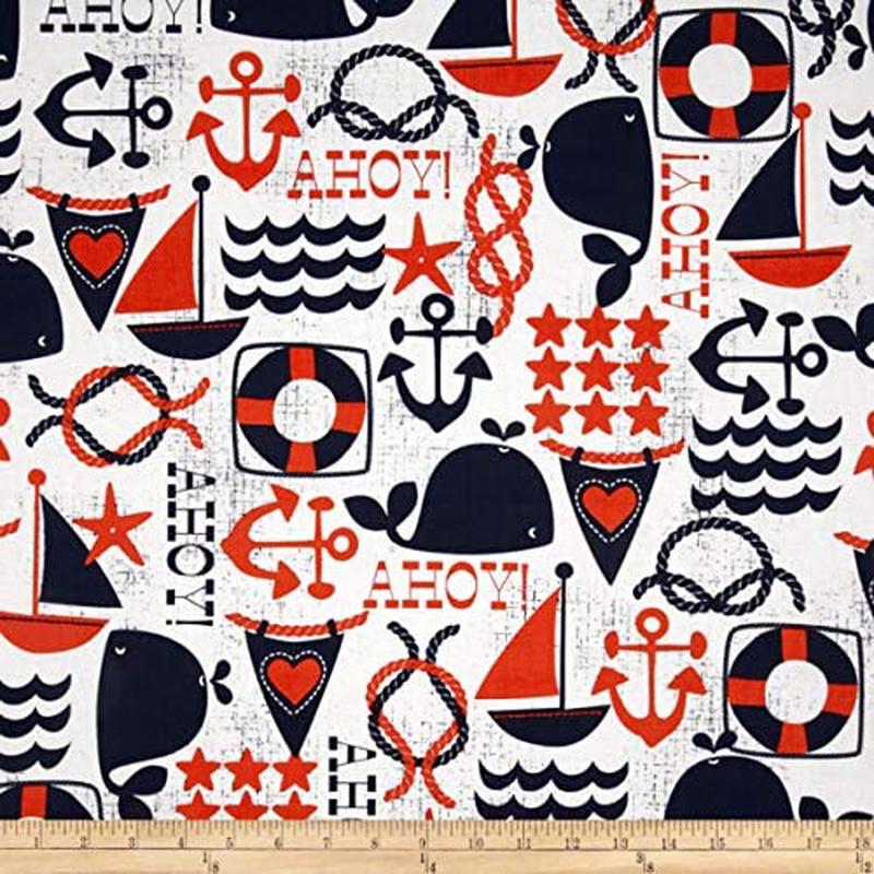Ahoy Matey Nautical Motifs White Distressed Michael Miller Cotton Fabric 1