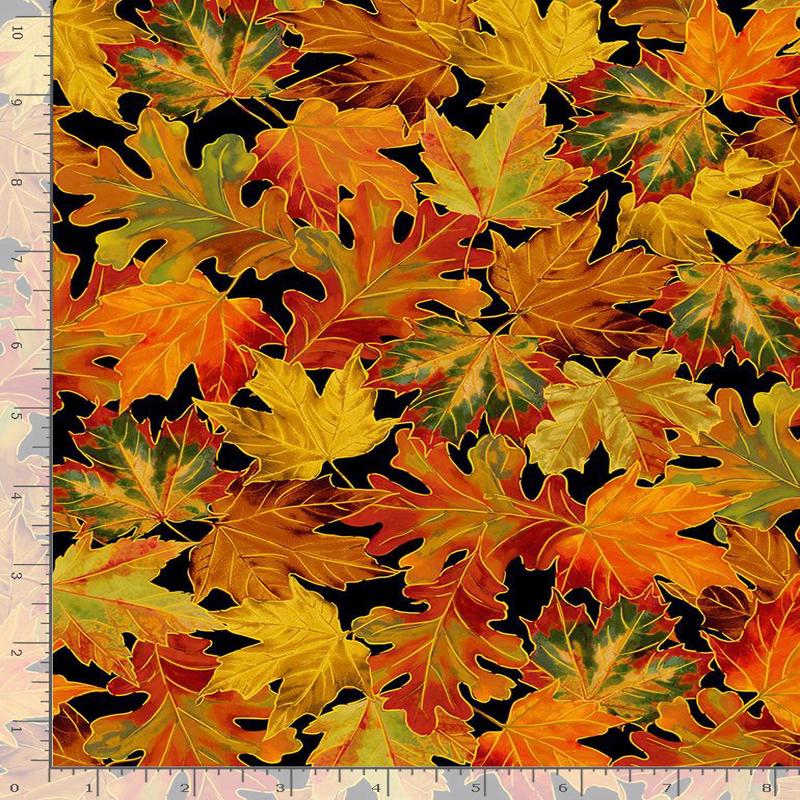 Autumn Leaves Harvest Autumn Leaves Metallic Black Timeless Treasures Cotton Fabric TT CM1289 Black 1/2