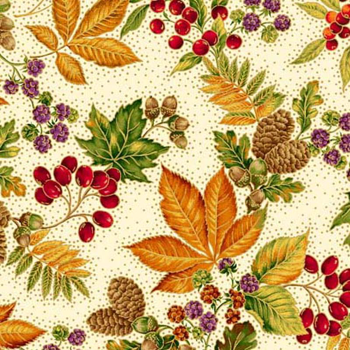 Botanical Harvest Leaves 038 Dots Cream Quilting Treasures Cotton Fabric