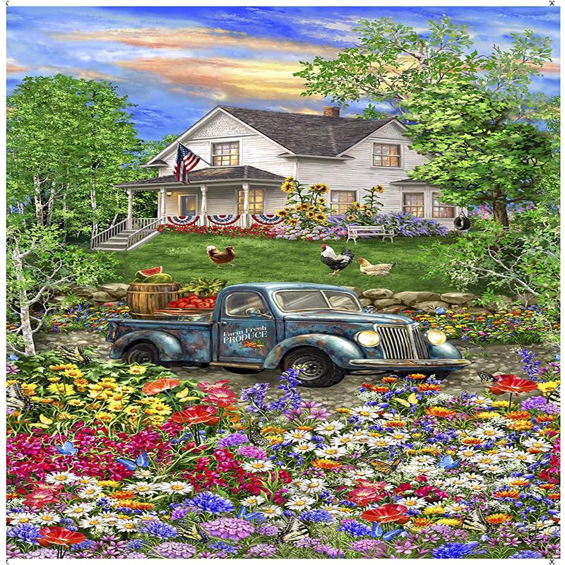 Sweet Summer Blue Truck Flowers Home Panel 24