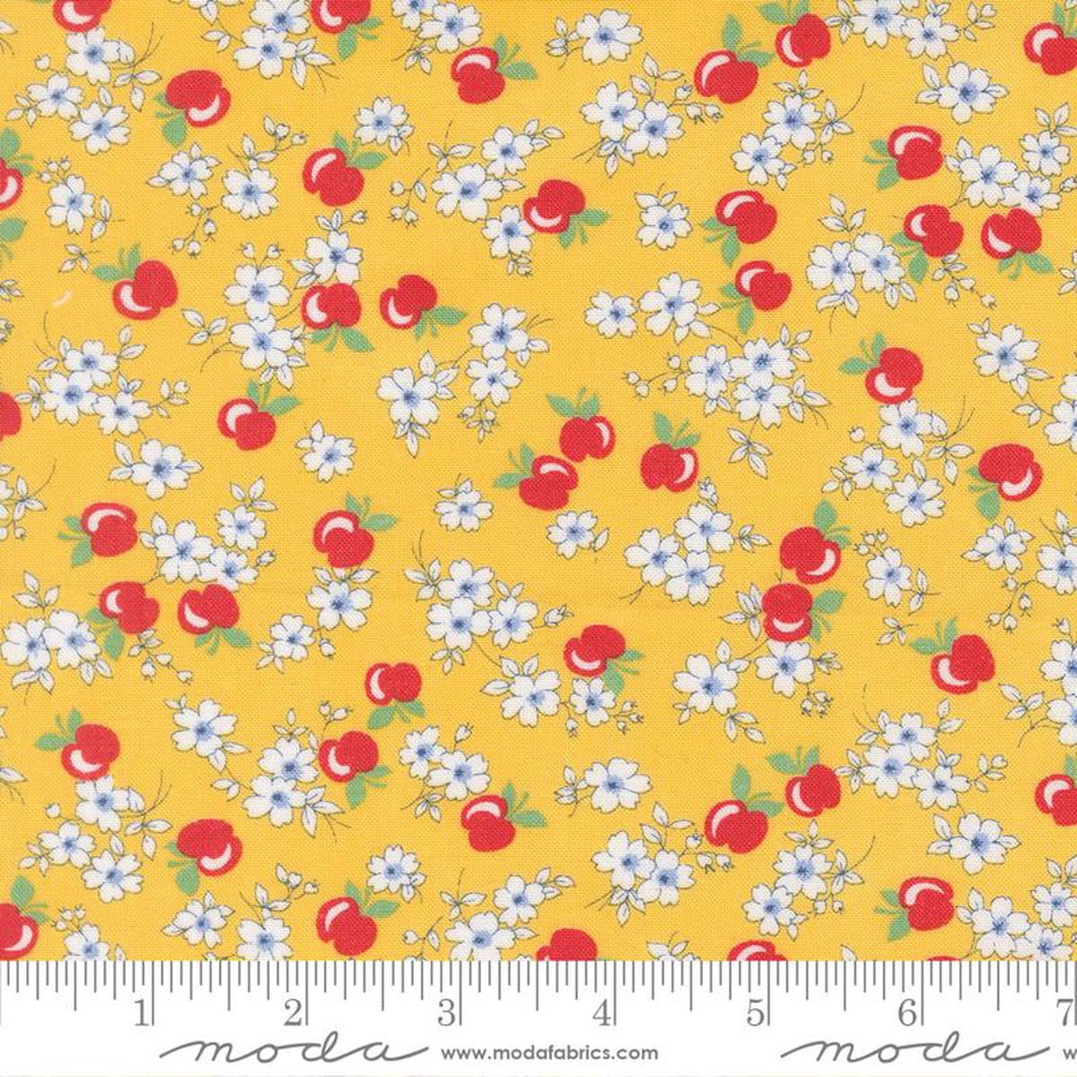 30s Playtime Apple Blossom Florals Sunshine Yellow Linzee McCray Moda Cotton Fabric MD-23371-15